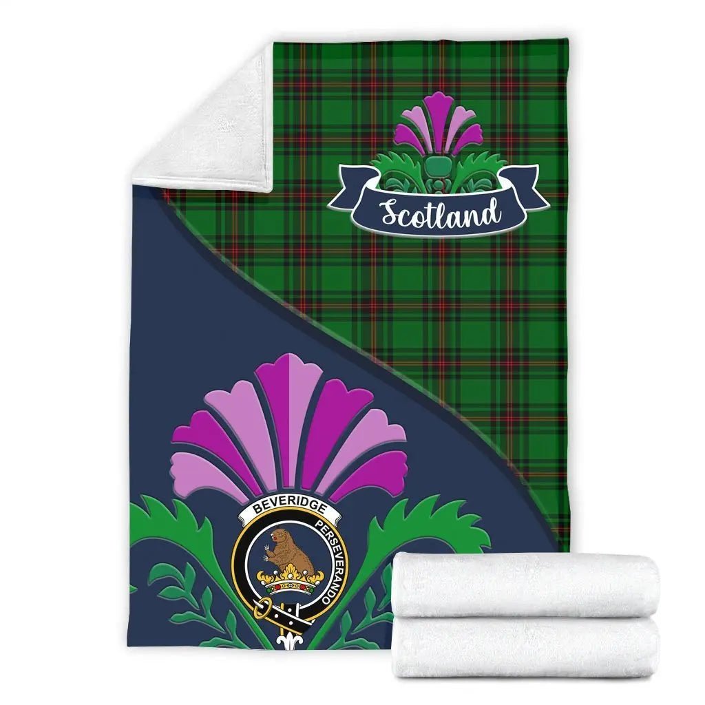 Clan Beveridge Tartan Crest Premium Blanket Thistle Style NA74 Clan Beveridge Tartan Today   