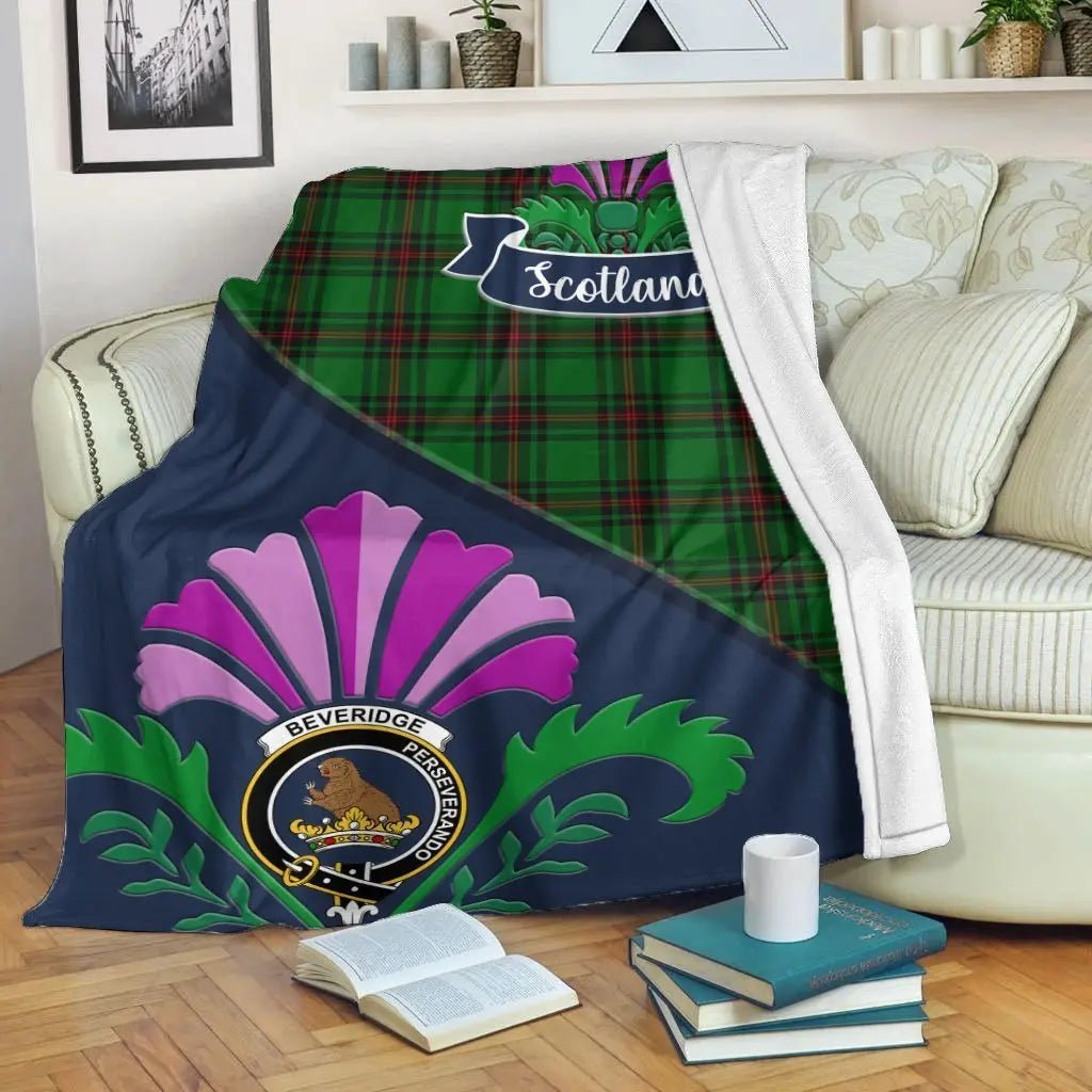 Clan Beveridge Tartan Crest Premium Blanket Thistle Style NA74 Clan Beveridge Tartan Today   