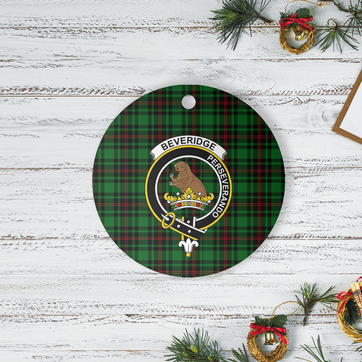 Clan Beveridge Tartan Crest Round Ceramic Ornament NT26 Beveridge Tartan Tartan Christmas   