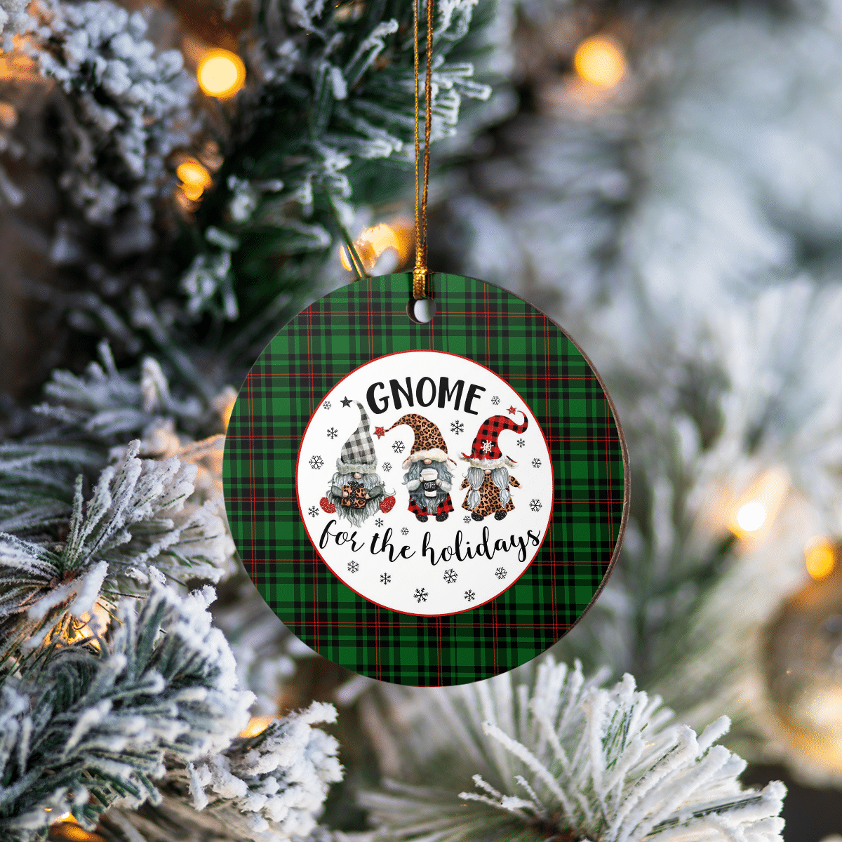 Clan Beveridge Tartan Gnome Round Ceramic Ornament RK55 Beveridge Tartan Tartan Christmas   