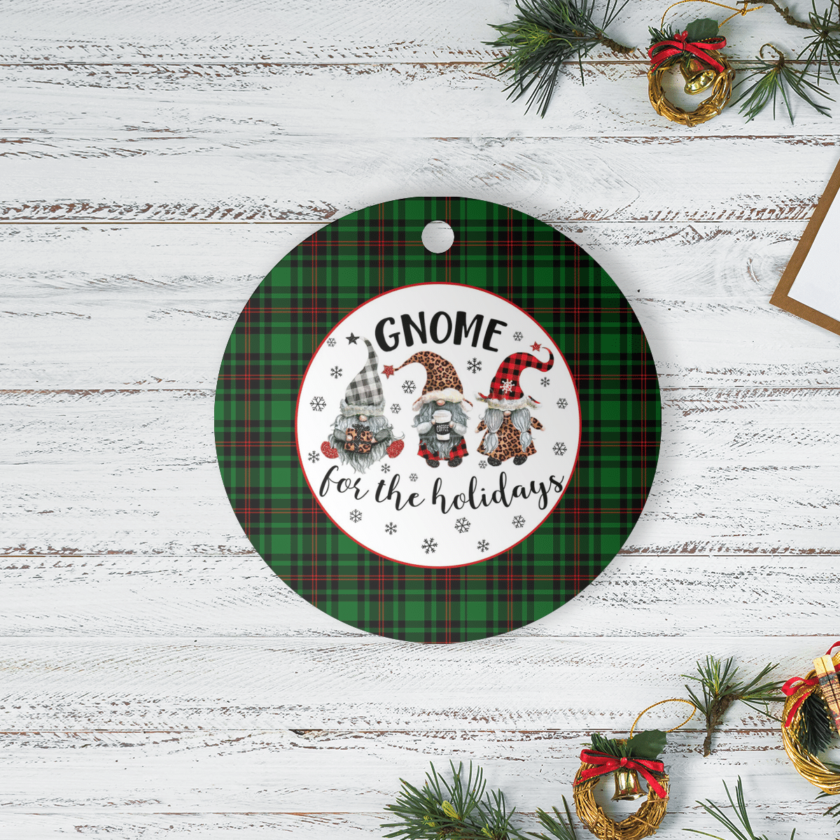 Clan Beveridge Tartan Gnome Round Ceramic Ornament RK55 Beveridge Tartan Tartan Christmas   