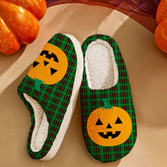 Clan Beveridge Tartan Halloween Pumpkin Slippers, Fluffy Spooky Slippers CR36 Beveridge Tartan Tartan Halloween   