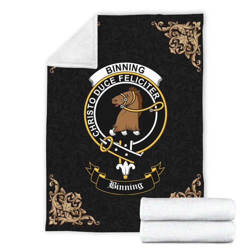 Clan Binning (of Wallifoord) Crest Tartan Premium Blanket Black RC57 Clan Binning Tartan Today   