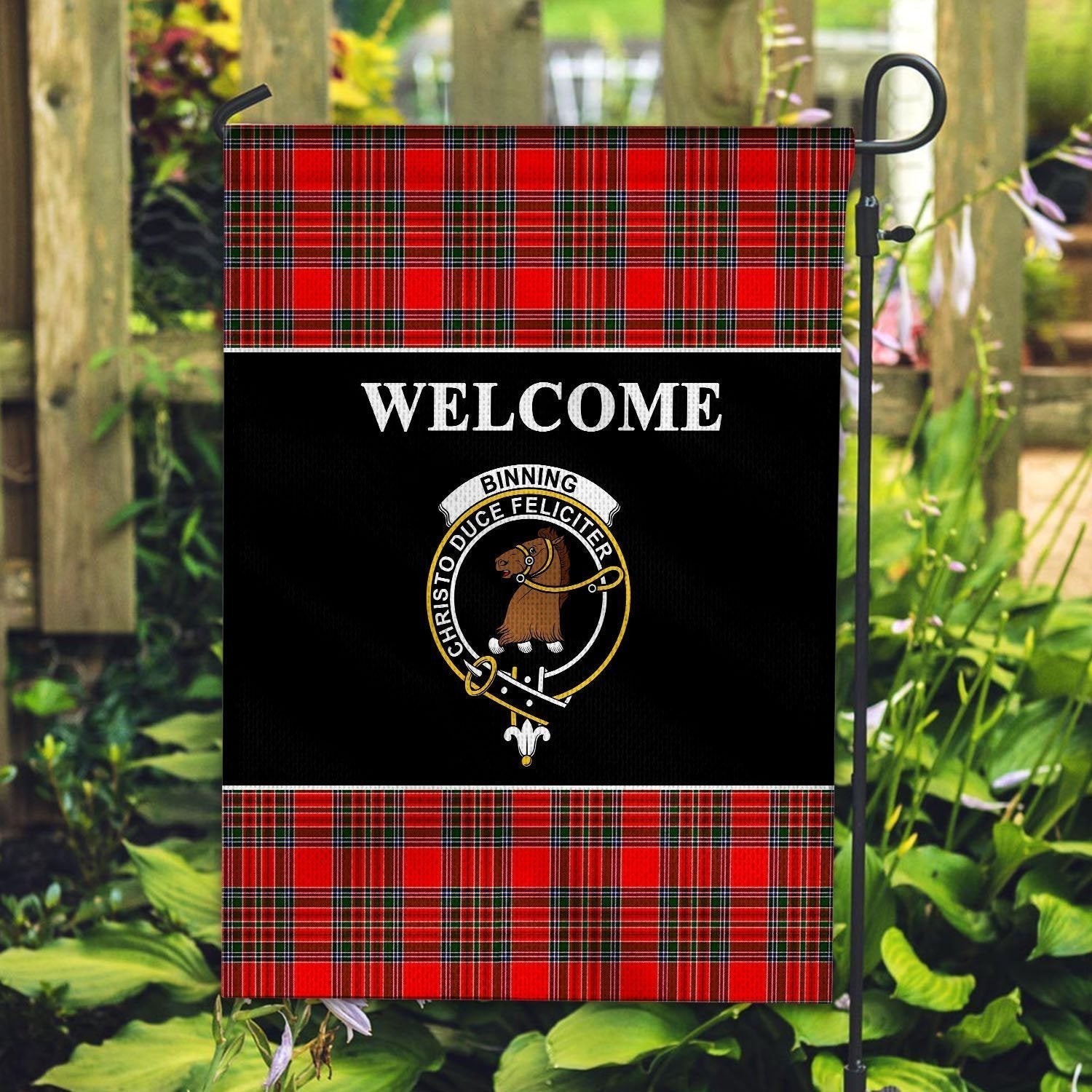 Clan Binning of Wallifoord Tartan Crest Black Garden Flag DO81 Clan Binning Tartan Today   