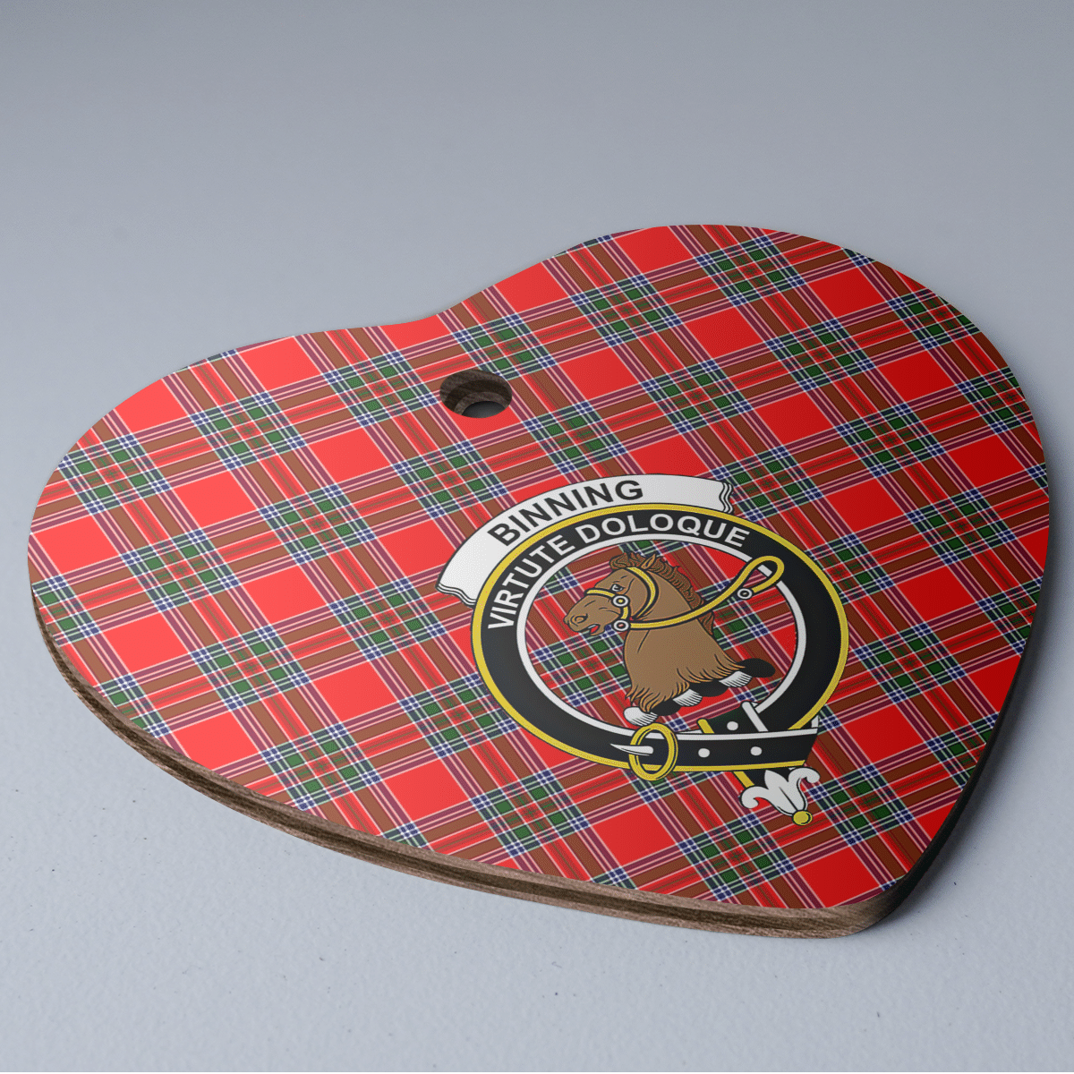 Clan Binning Tartan Crest Heart Ceramic Ornament MY23 Binning Tartan Tartan Christmas   