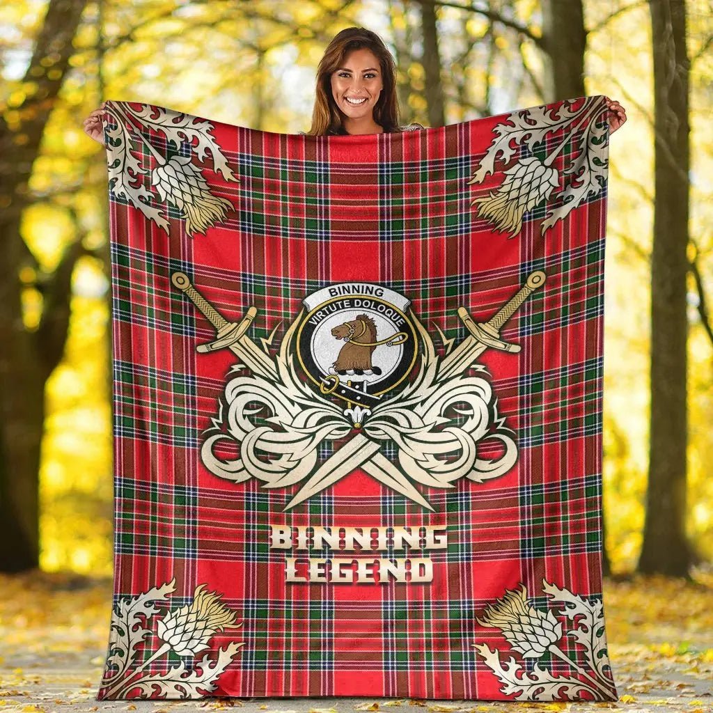 Clan Binning Tartan Gold Courage Symbol Blanket WB81 Clan Binning Tartan Today   