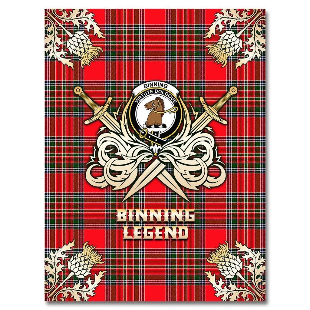 Clan Binning Tartan Gold Courage Symbol Blanket WB81 Clan Binning Tartan Today   