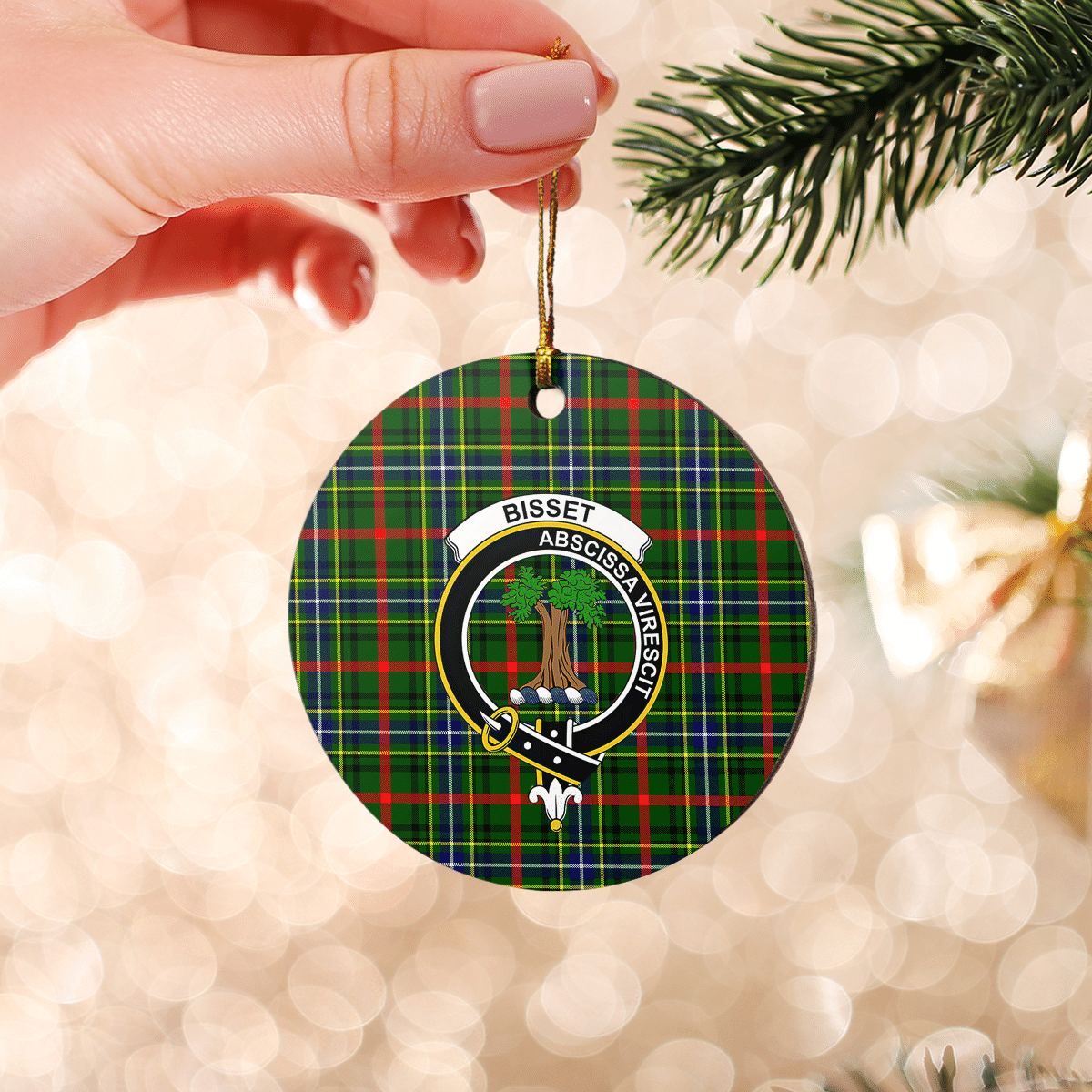 Clan Bisset 1 Tartan Crest Round Ceramic Ornament XS69 Bisset 1 Tartan Tartan Christmas   