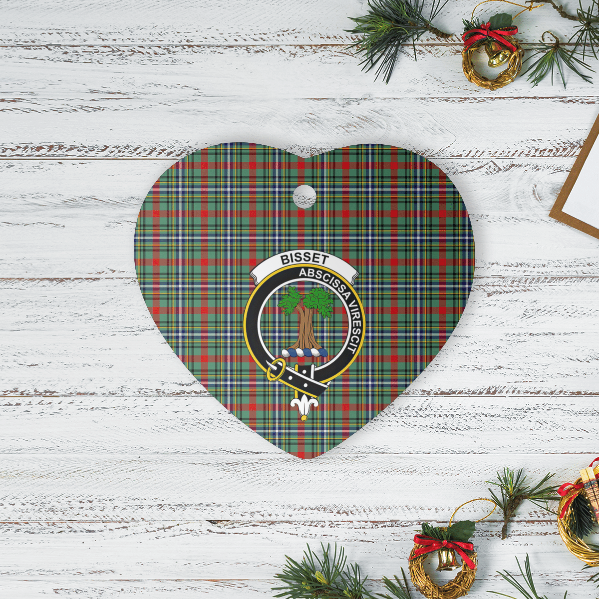 Clan Bisset 2 Tartan Crest Heart Ceramic Ornament VN38 Bisset 2 Tartan Tartan Christmas   