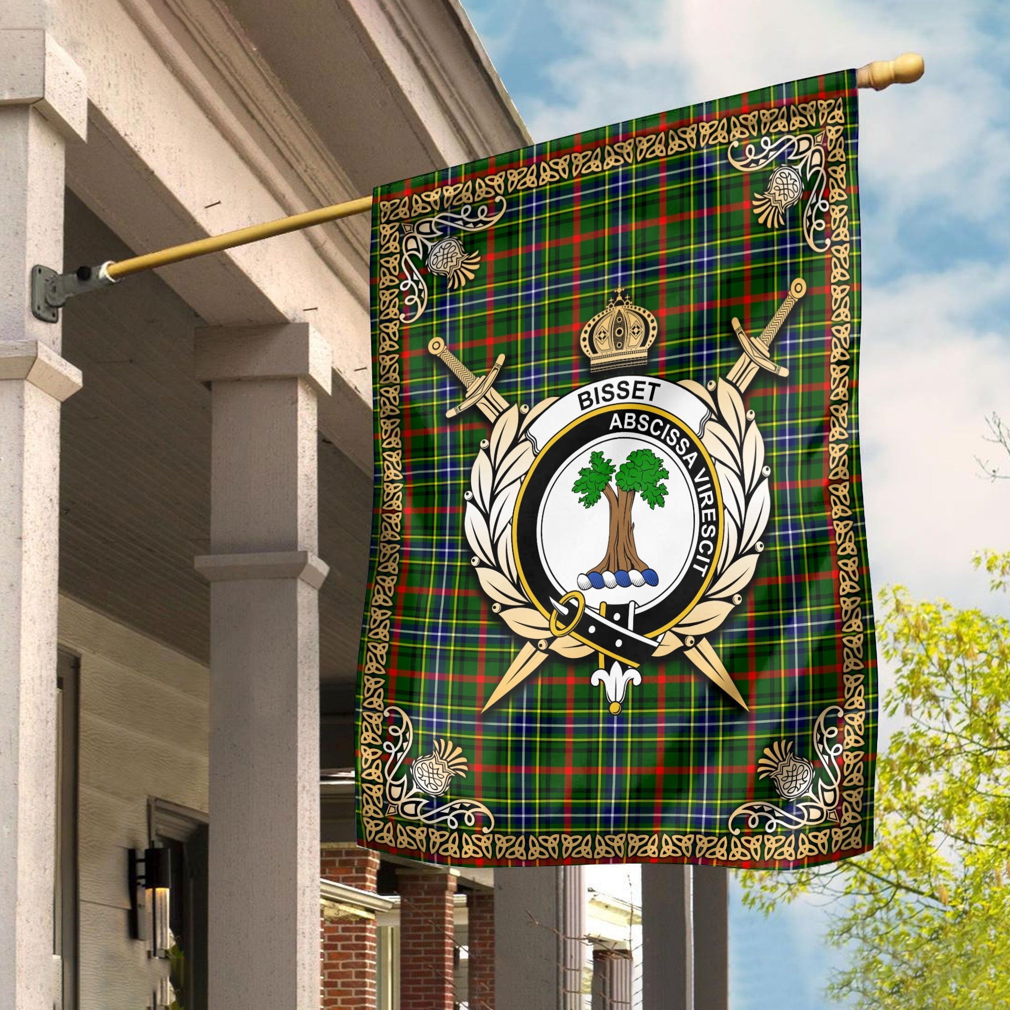 Clan Bisset Tartan Crest Garden Flag  - Celtic Thistle  EY84 Clan Bisset Tartan Today   