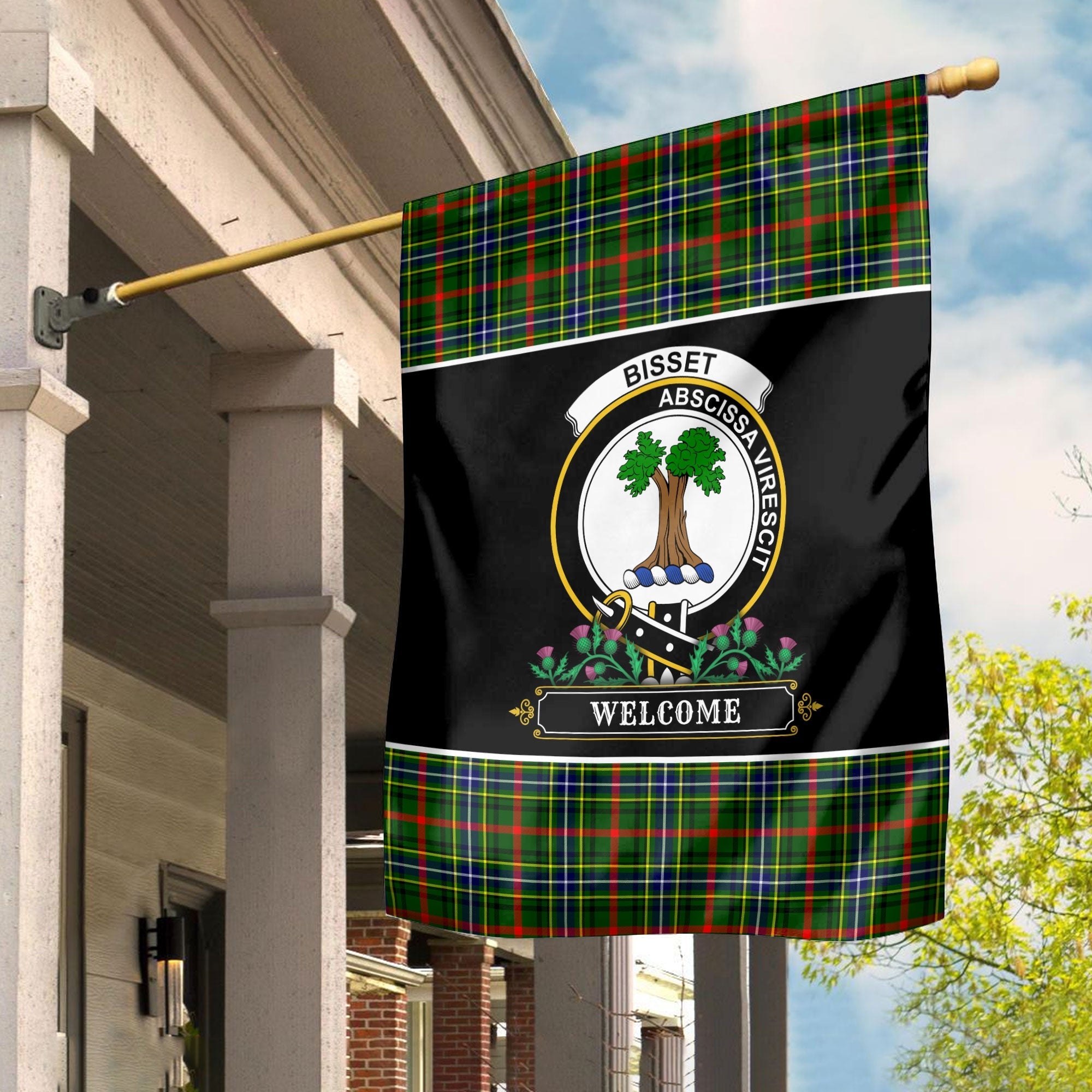 Clan Bisset Tartan Crest Garden Flag  - Welcome  EN32 Clan Bisset Tartan Today   