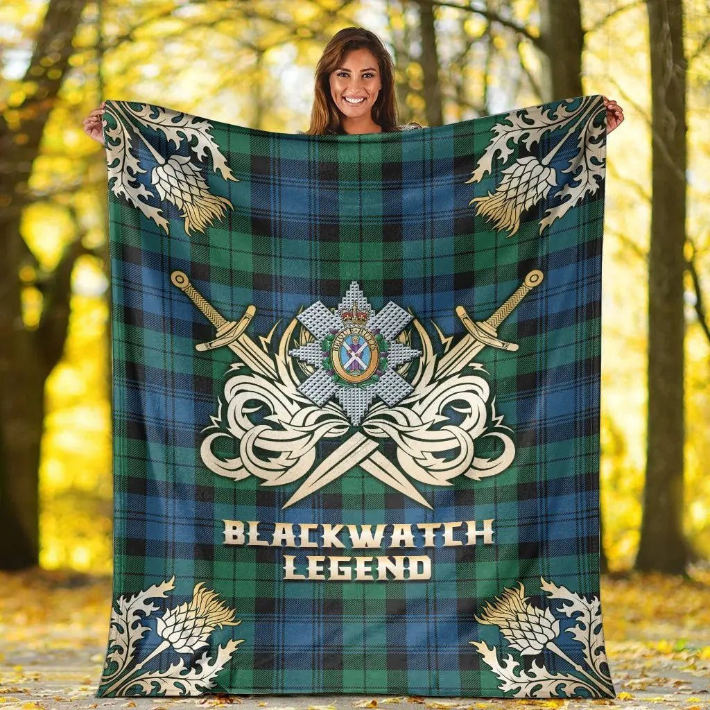 Clan Black watch Ancient Tartan Gold Courage Symbol Blanket XY11 Clan Black Watch Tartan Today   