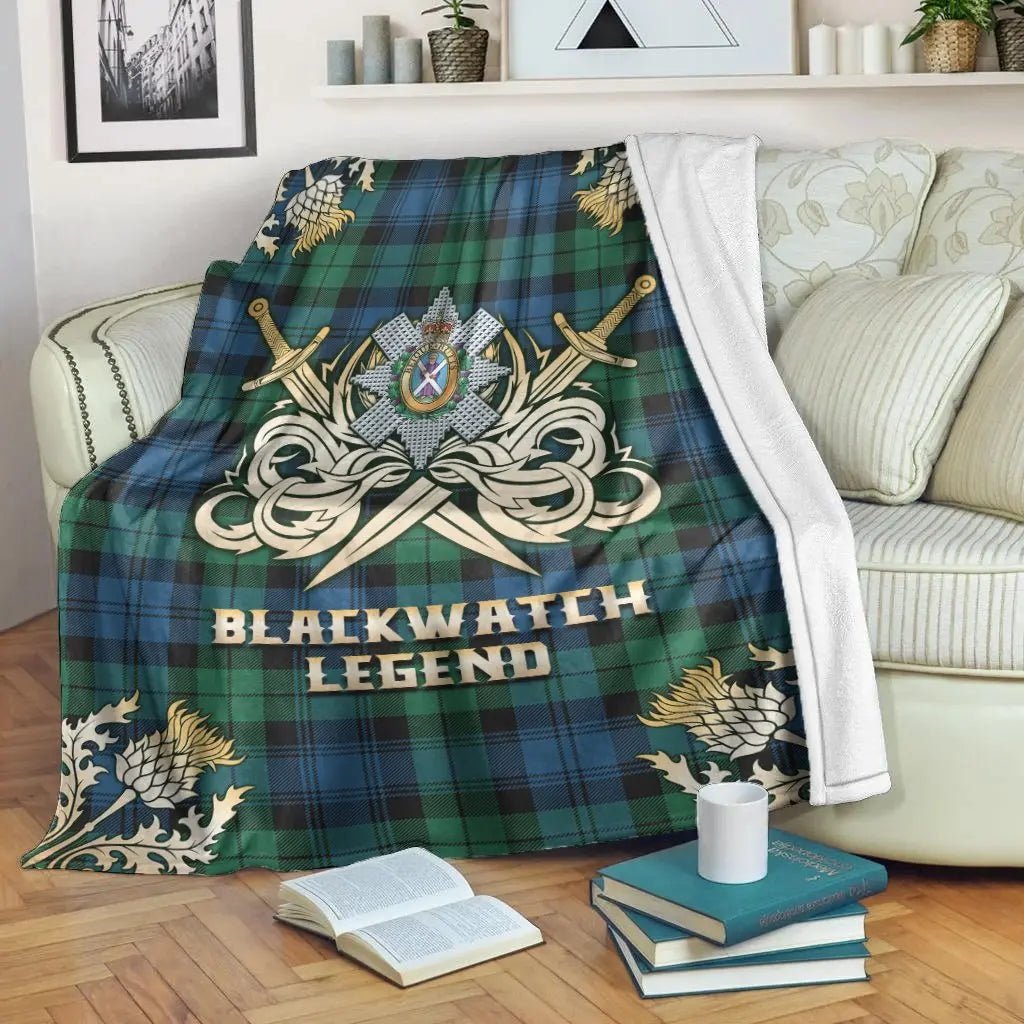 Clan Black watch Ancient Tartan Gold Courage Symbol Blanket XY11 Clan Black Watch Tartan Today   