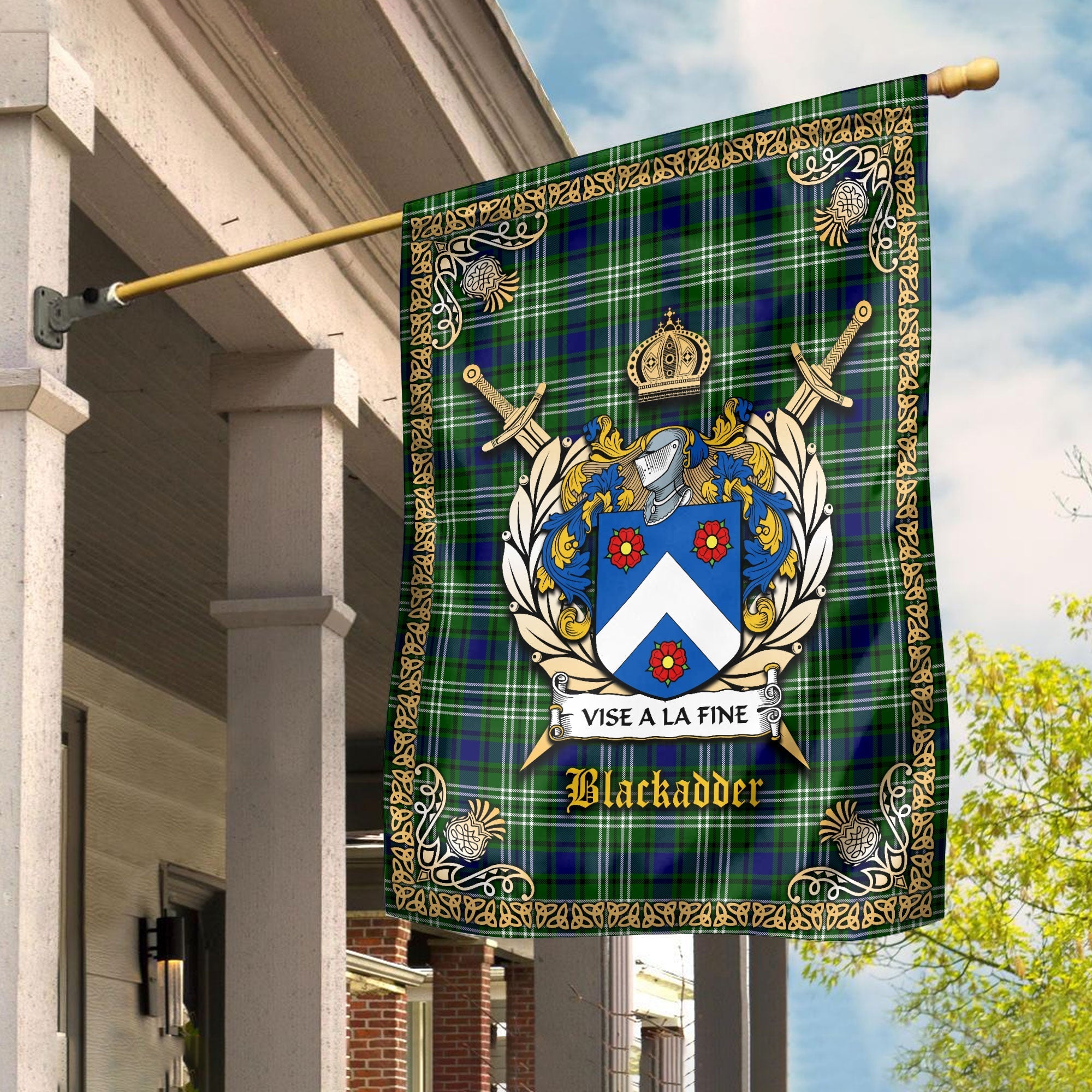 Clan Blackadder Tartan Coat of Arms Garden Flag  - Celtic Thistle  HP86 Clan Blackadder Tartan Today   