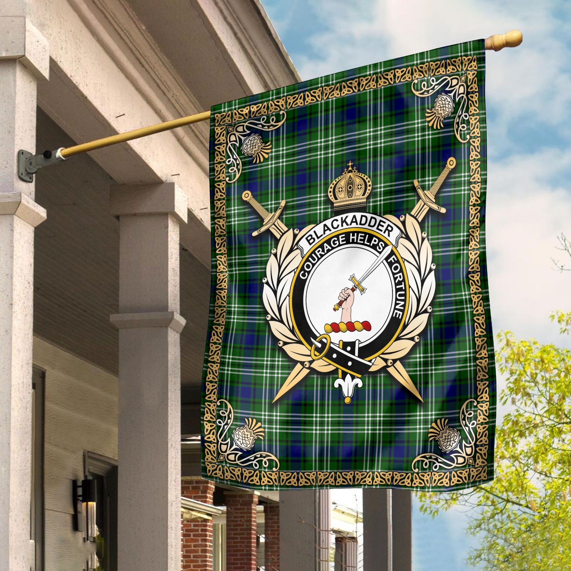 Clan Blackadder Tartan Crest Garden Flag  - Celtic Thistle  VU50 Clan Blackadder Tartan Today   