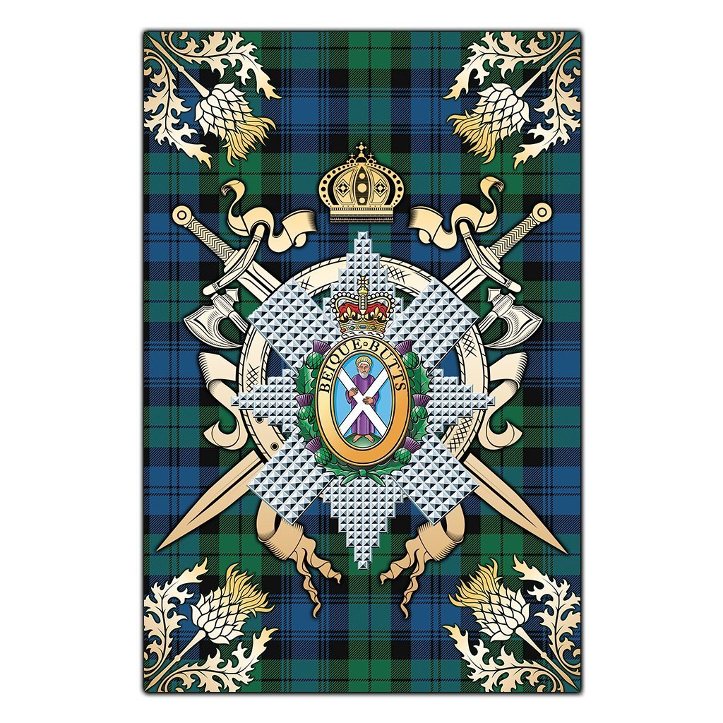 Clan Blackwatch Ancient Tartan Crest Black Garden Flag  - Gold Thistle  QW28 Clan Black Watch Tartan Today   