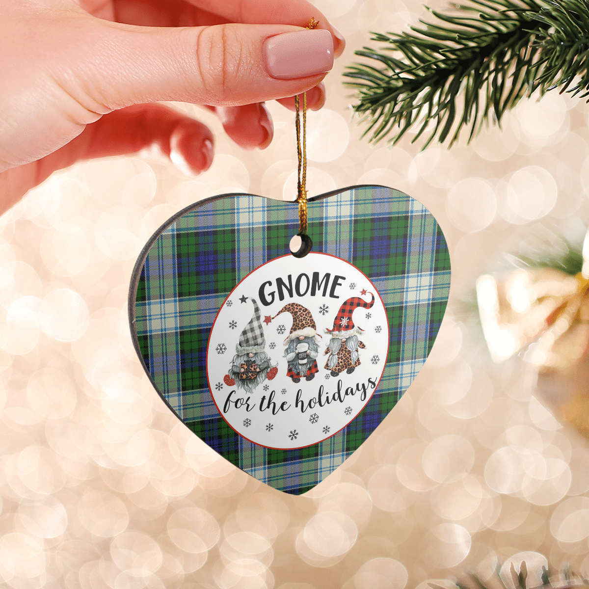 Clan Blackwatch Dress Modern Tartan Gnome Heart Ceramic Ornament KD58 Blackwatch Dress Modern Tartan Gnome Tartan Christmas   