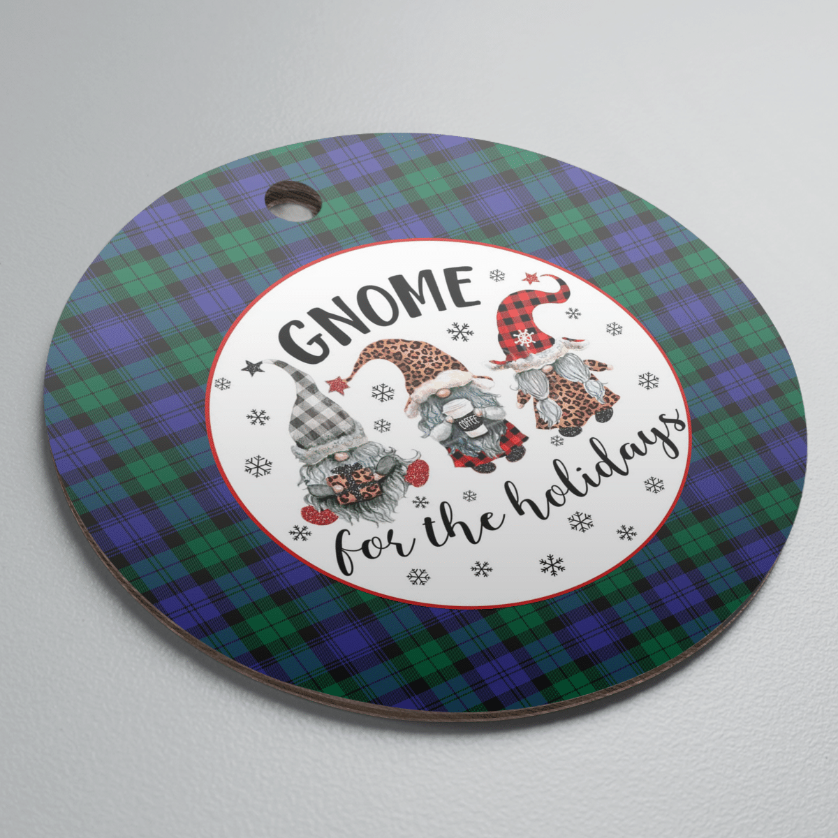 Clan Blackwatch Modern Tartan Gnome Round Ceramic Ornament LJ51 Blackwatch Modern Tartan Tartan Christmas   