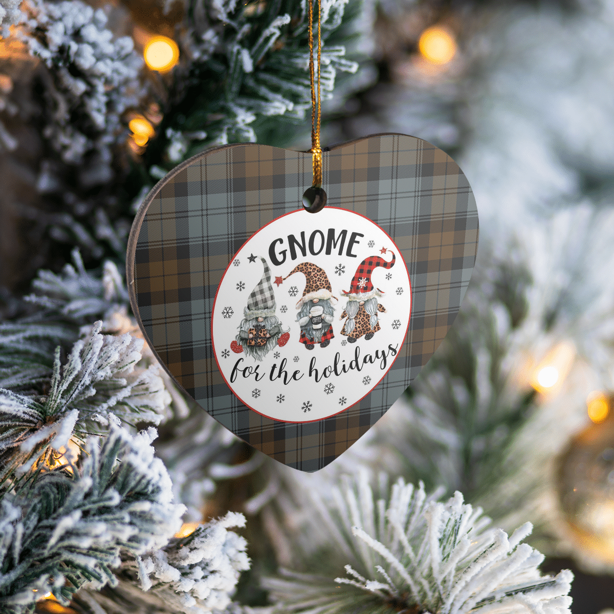 Clan Blackwatch Weathered Tartan Gnome Heart Ceramic Ornament UV77 Blackwatch Weathered Tartan Gnome Tartan Christmas   