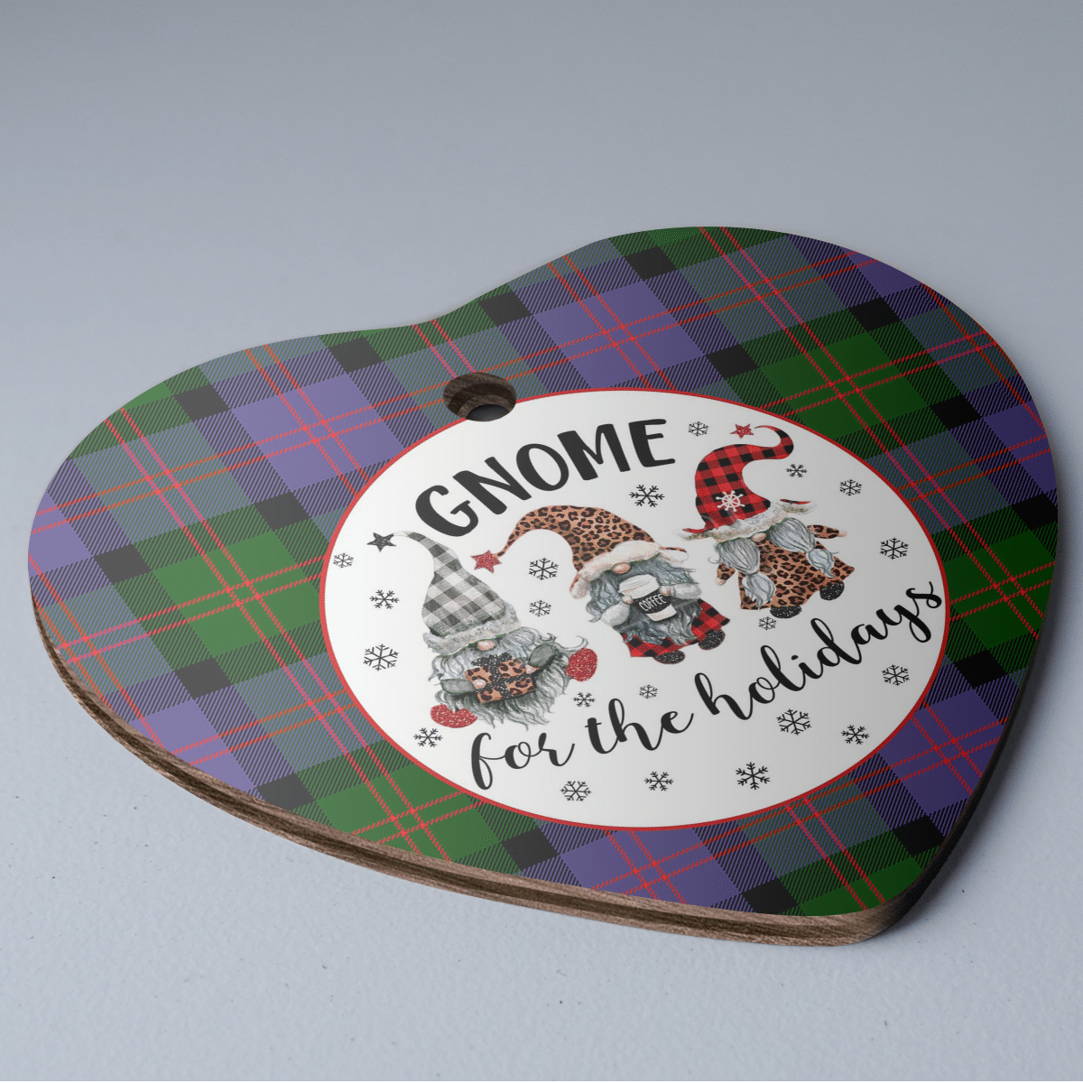 Clan Blair Modern Tartan Gnome Heart Ceramic Ornament YG83 Blair Modern Tartan Gnome Tartan Christmas   