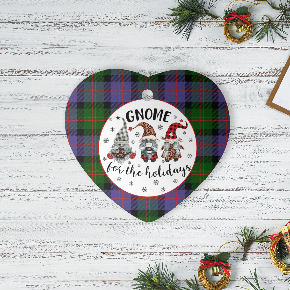 Clan Blair Modern Tartan Gnome Heart Ceramic Ornament YG83 Blair Modern Tartan Gnome Tartan Christmas   