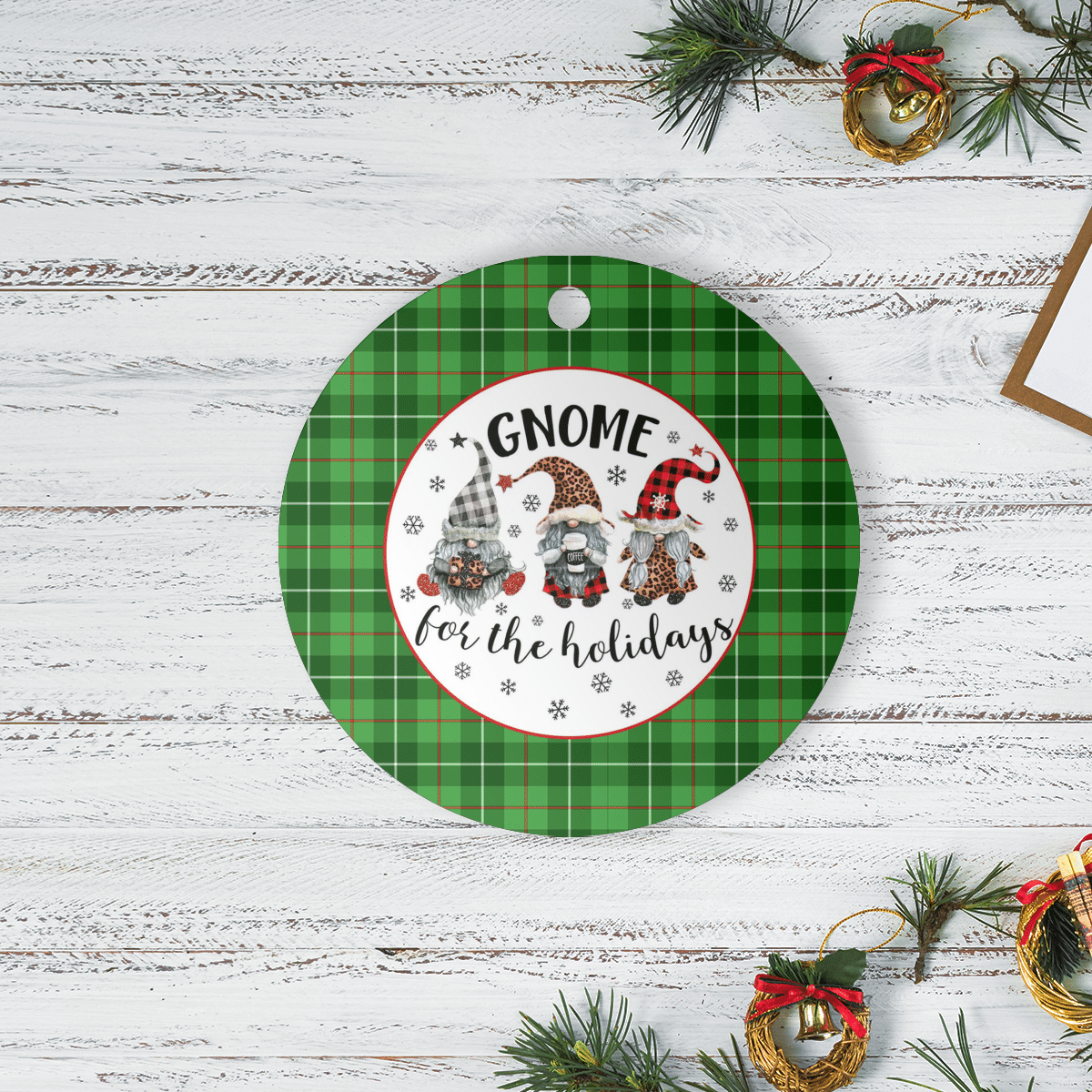 Clan Blane 1 Tartan Gnome Round Ceramic Ornament WU76 Blane 1 Tartan Tartan Christmas   