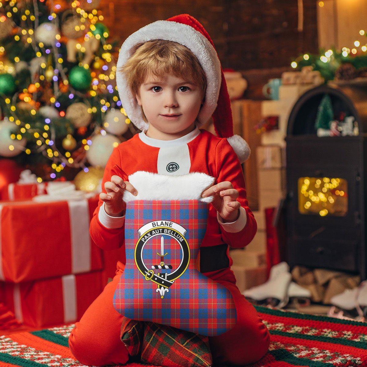 Clan Blane Tartan Crest Christmas Stocking PT66 Blane Tartan Tartan Stocking   