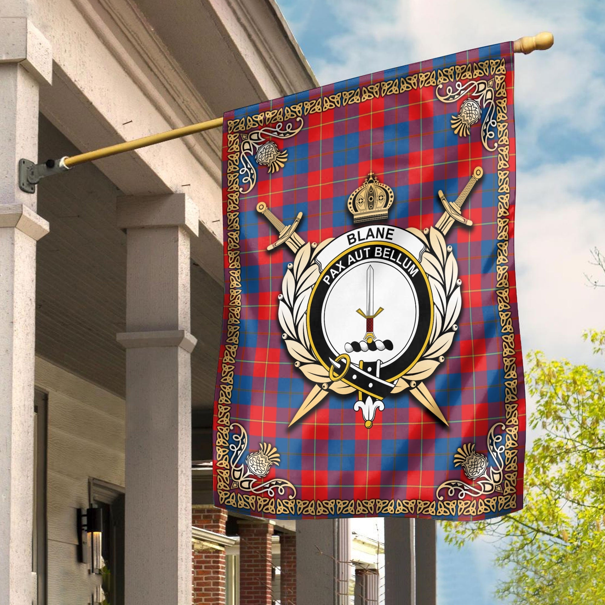 Clan Blane Tartan Crest Garden Flag  - Celtic Thistle  MX42 Clan Blane Tartan Today   