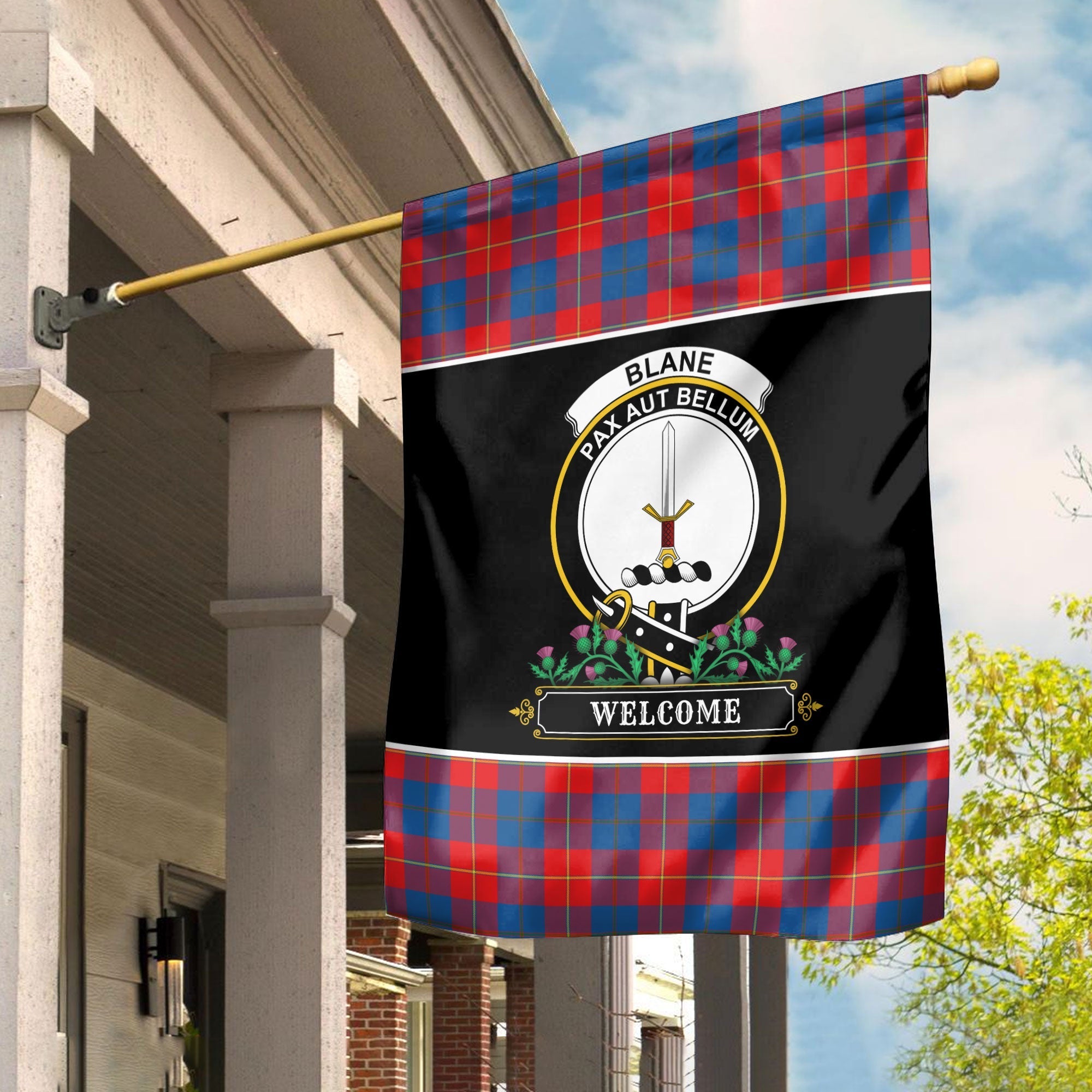 Clan Blane Tartan Crest Garden Flag  - Welcome  HC20 Clan Blane Tartan Today   