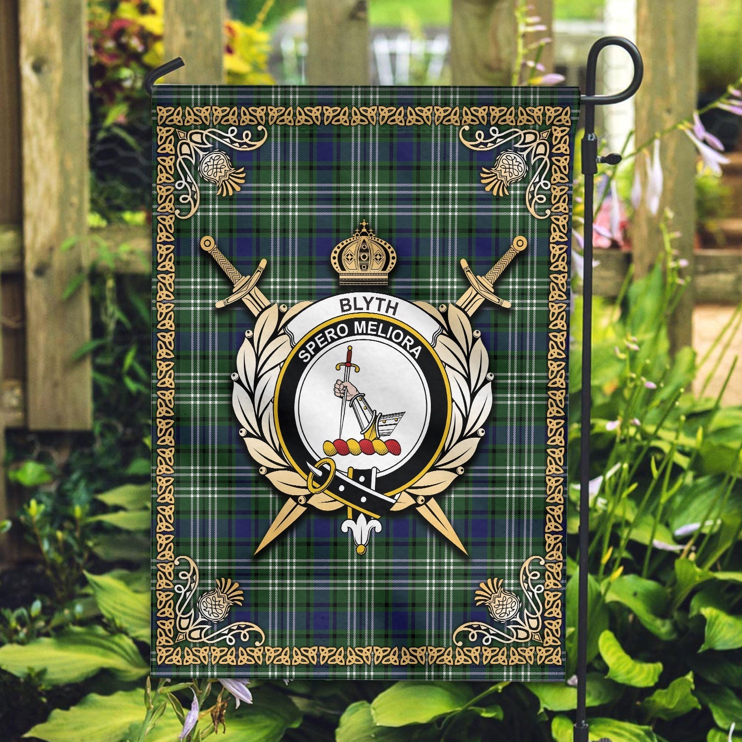 Clan Blyth Tartan Crest Garden Flag  - Celtic Thistle  TK68 Clan Blyth Tartan Today   