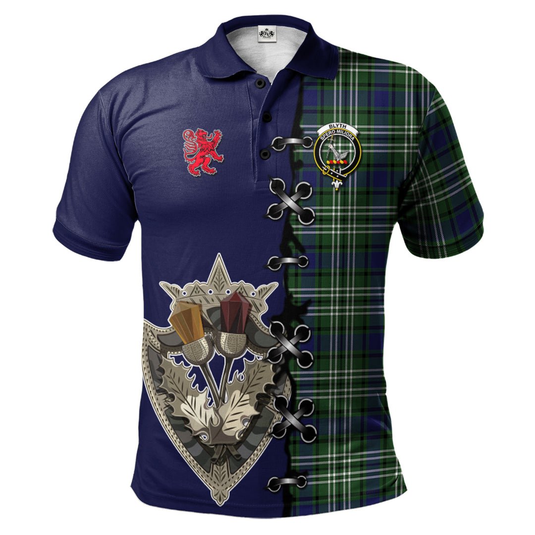 Clan Blyth Tartan Polo Shirt - Lion Rampant And Celtic Thistle Style BM48 Blyth Tartan Tartan Polo   