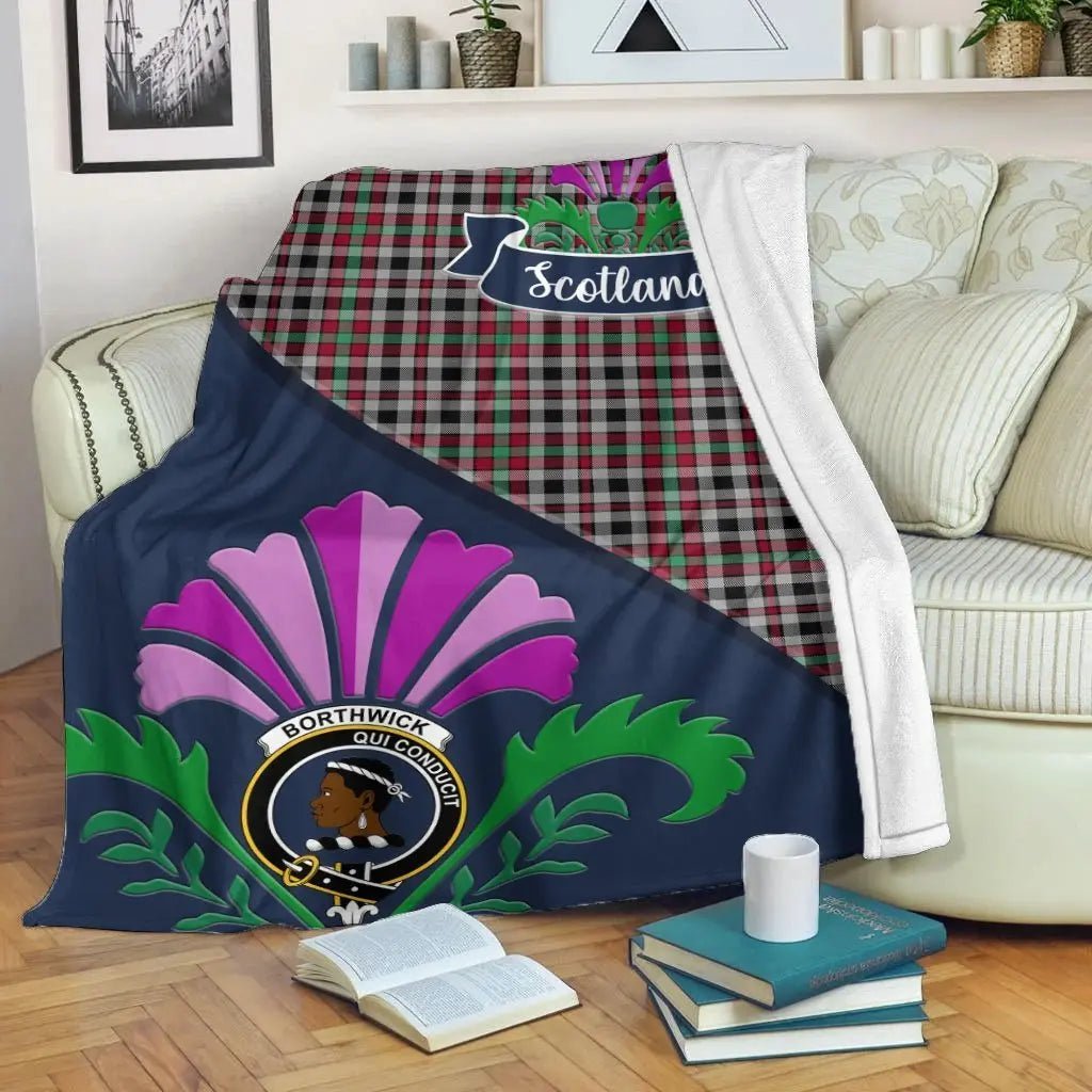 Clan Borthwick Tartan Crest Premium Blanket Thistle Style PA74 Clan Borthwick (Borthwick Tartan) Tartan Today   