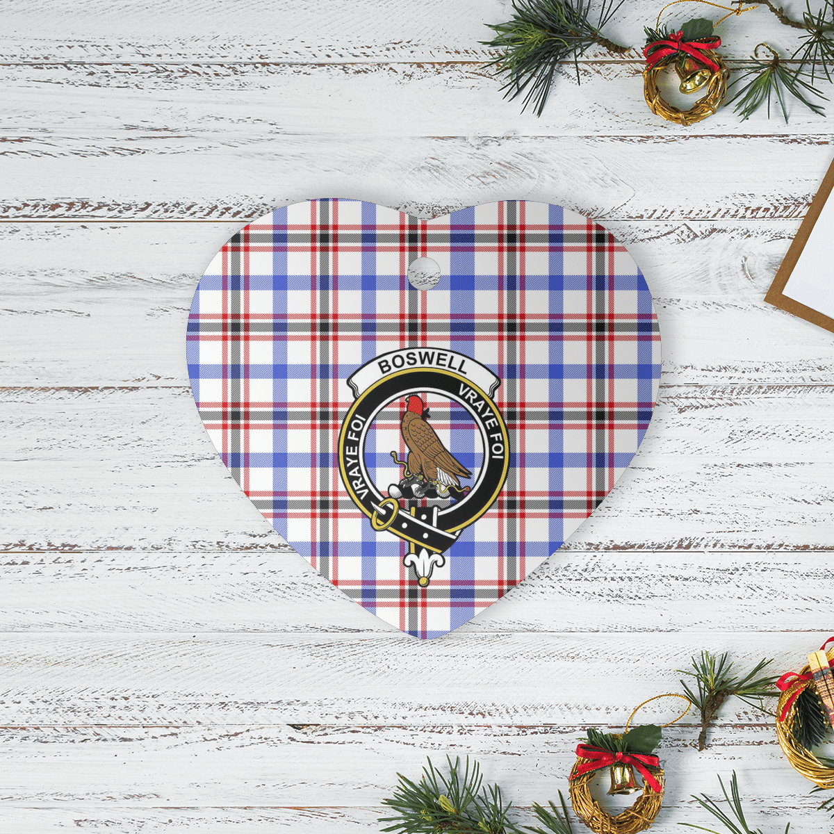 Clan Boswell Modern Tartan Crest Heart Ceramic Ornament WR53 Boswell Modern Tartan Tartan Christmas   