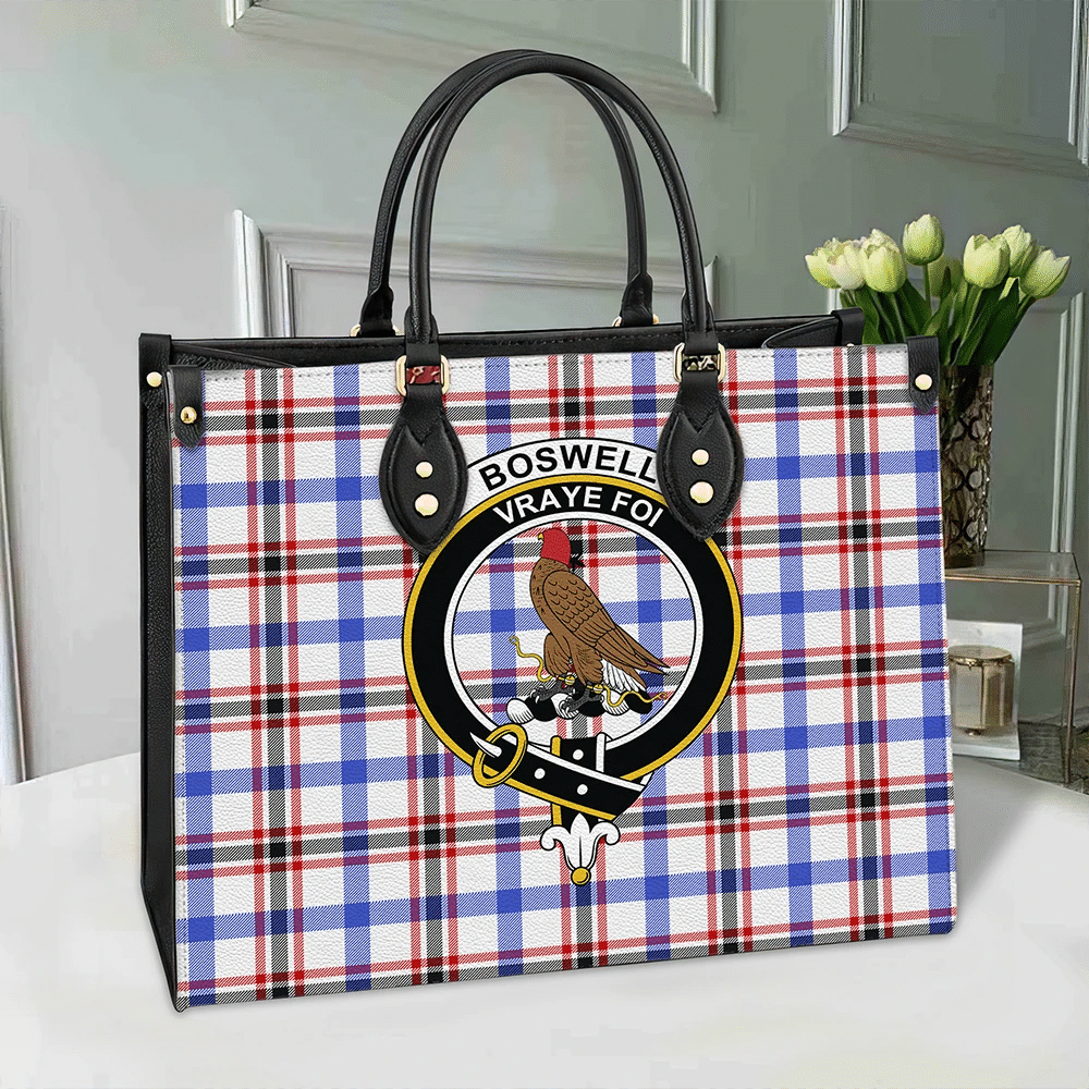 Clan Boswell Modern Tartan Crest Leather Bag LH50 Clan Boswell Tartan Today   