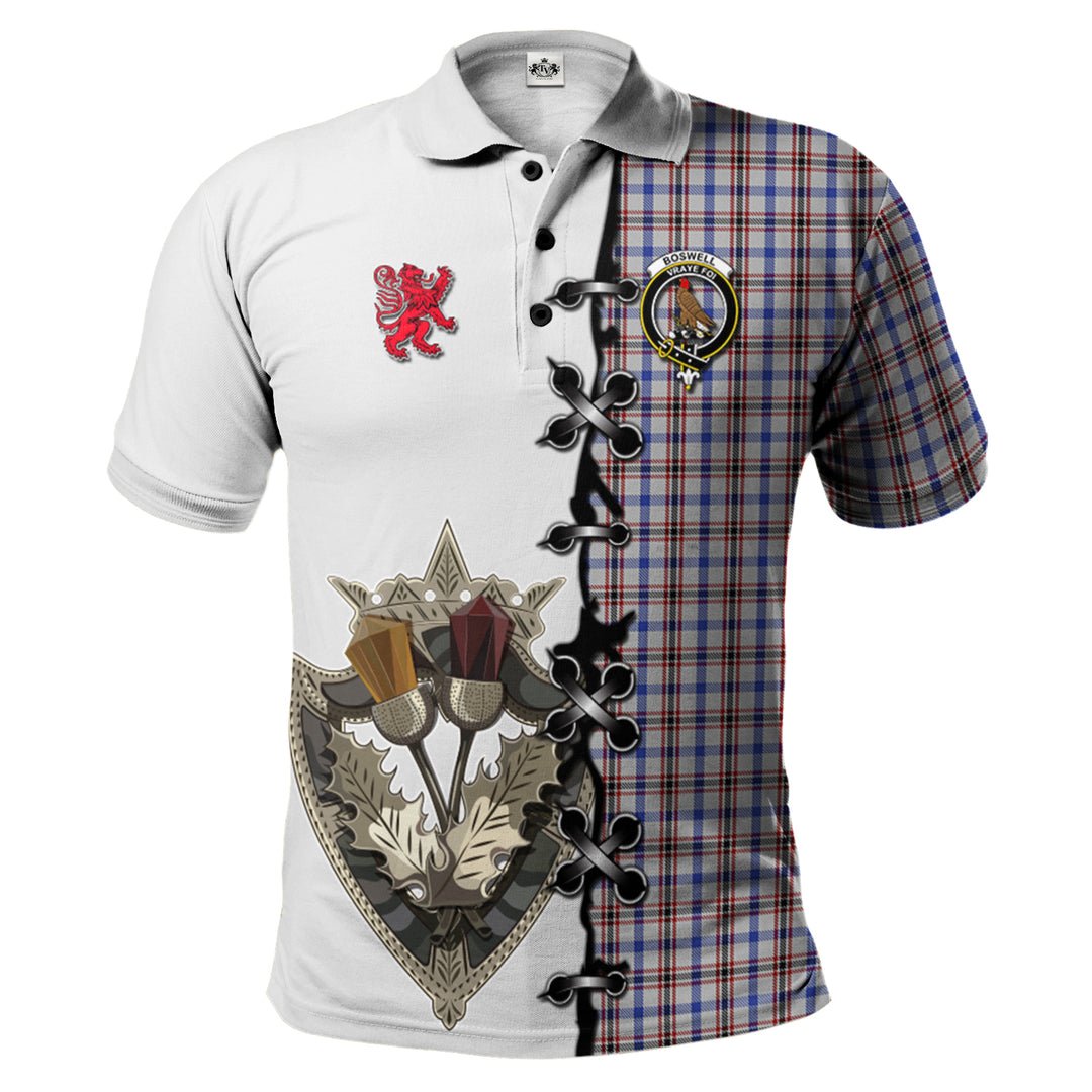 Clan Boswell Tartan Polo Shirt - Lion Rampant And Celtic Thistle Style DP93 Boswell Tartan Tartan Polo   