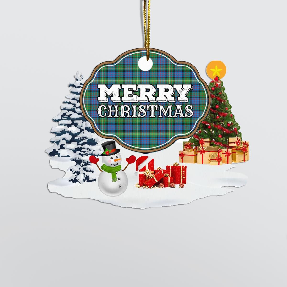 Clan Bowie Ancient "Merry Christmas" Tartan Acrylic Ornament KC27 Bowie Ancient Tartan Tartan Christmas   