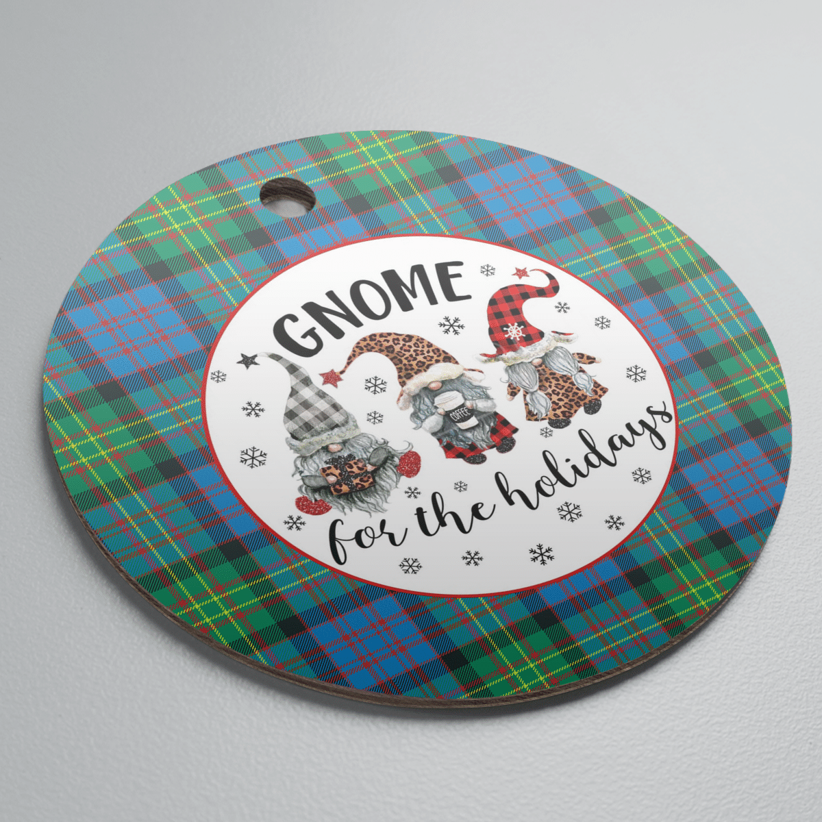 Clan Bowie Ancient Tartan Gnome Round Ceramic Ornament ES97 Bowie Ancient Tartan Tartan Christmas   