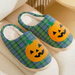 Clan Bowie Ancient Tartan Halloween Pumpkin Slippers, Fluffy Spooky Slippers RR70 Bowie Ancient Tartan Tartan Halloween   