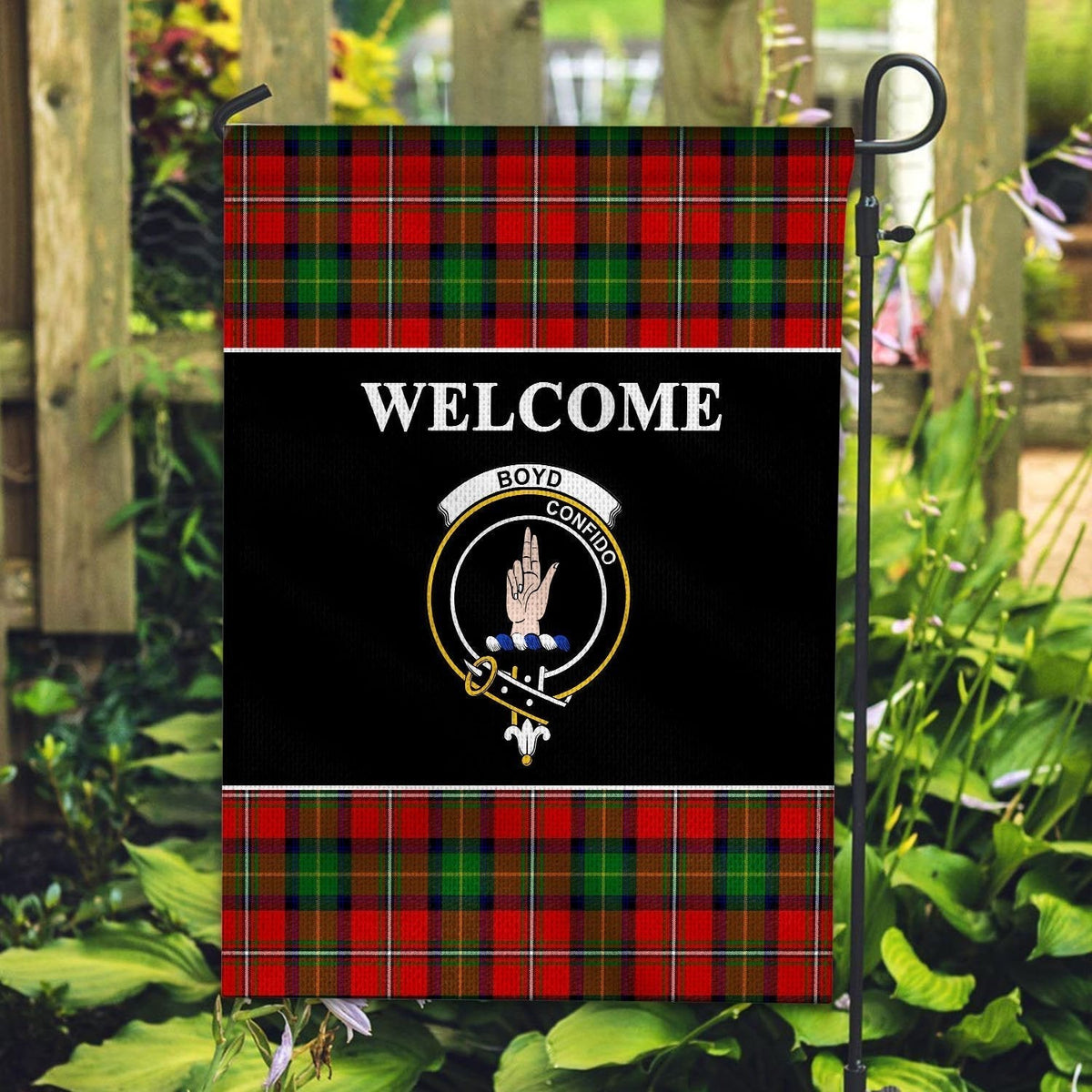 Clan Boyd Tartan Crest Black Garden Flag EZ75 Clan Boyd Tartan Today   