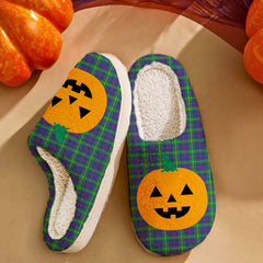 Clan Boyle Tartan Halloween Pumpkin Slippers, Fluffy Spooky Slippers HR49 Boyle Tartan Tartan Halloween   