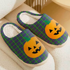 Clan Boyle Tartan Halloween Pumpkin Slippers, Fluffy Spooky Slippers HR49 Boyle Tartan Tartan Halloween   