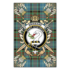 Clan Brisbane Modern Tartan Crest Black Garden Flag  - Gold Thistle  YD48 Clan Brisbane Tartan Today   