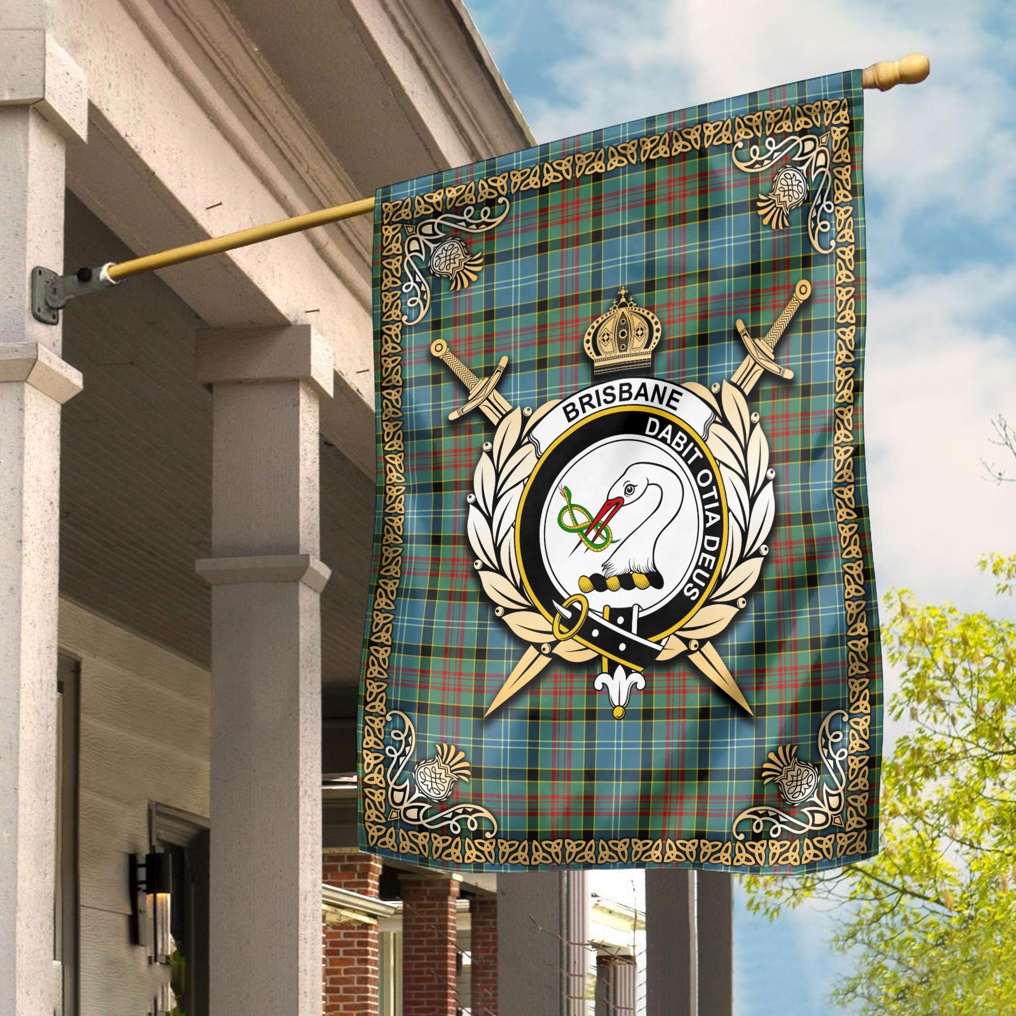 Clan Brisbane Tartan Crest Garden Flag  - Celtic Thistle  JN86 Clan Brisbane Tartan Today   