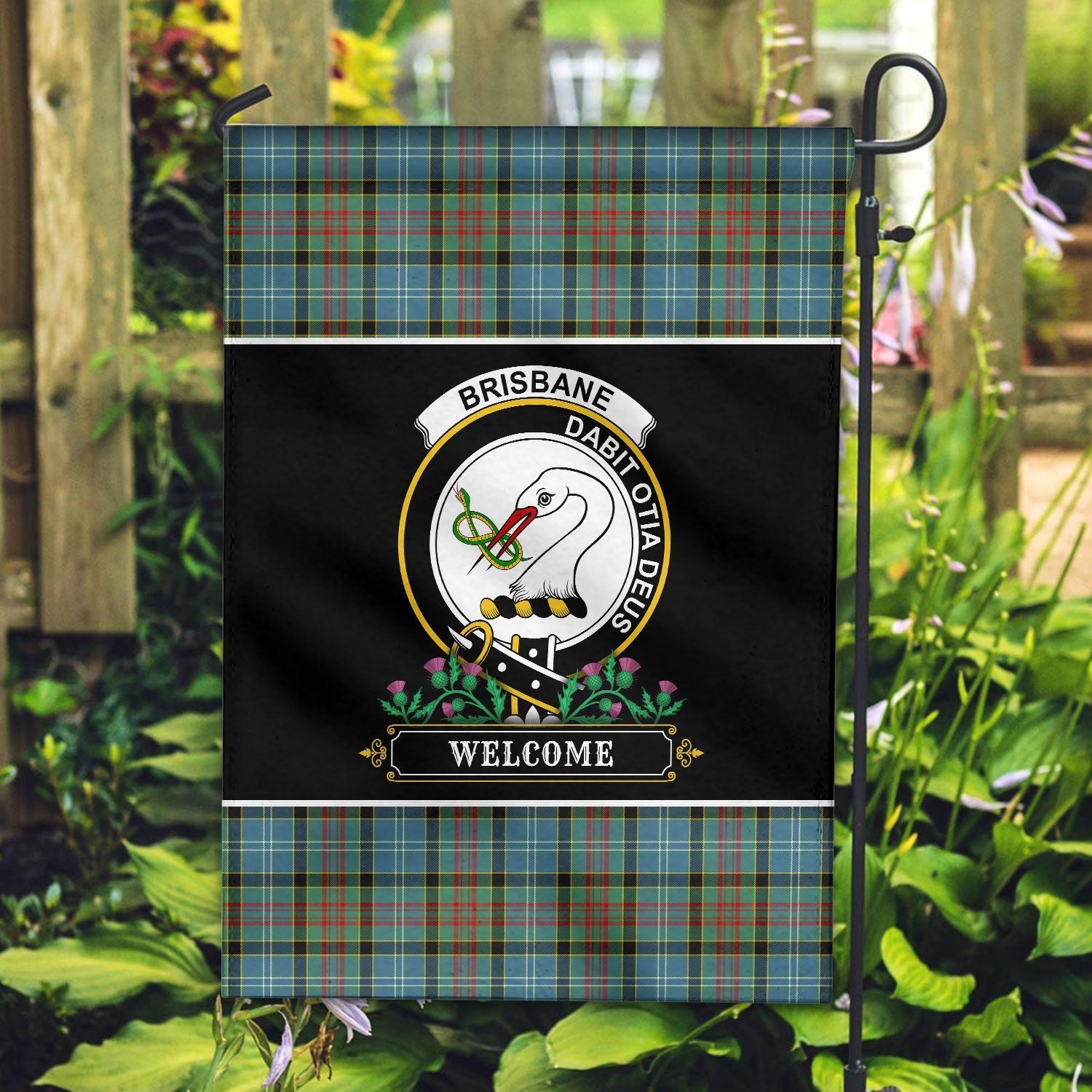 Clan Brisbane Tartan Crest Garden Flag  - Welcome  HE29 Clan Brisbane Tartan Today   