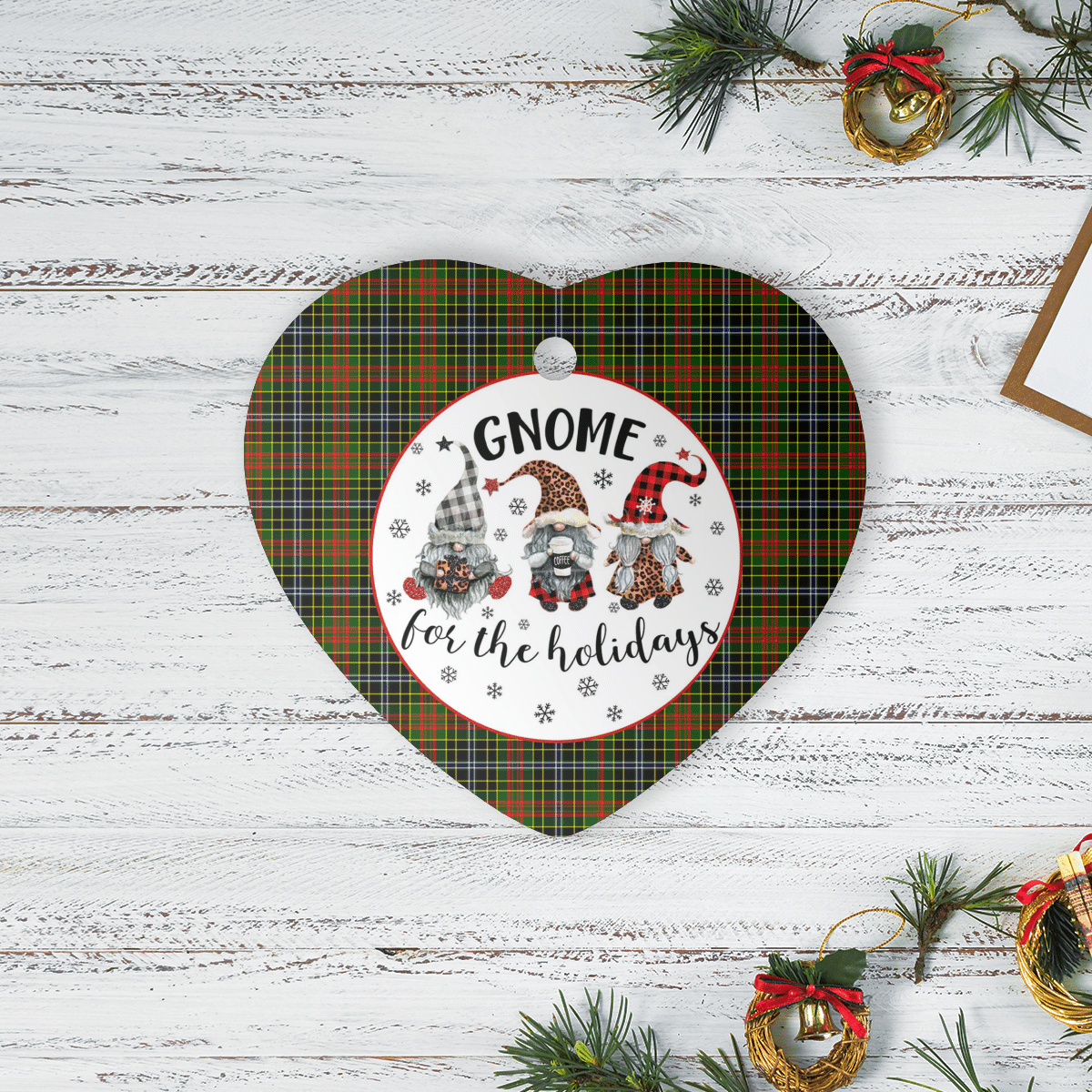 Clan Brisbane Tartan Gnome Heart Ceramic Ornament HO35 Brisbane Tartan Gnome Tartan Christmas   