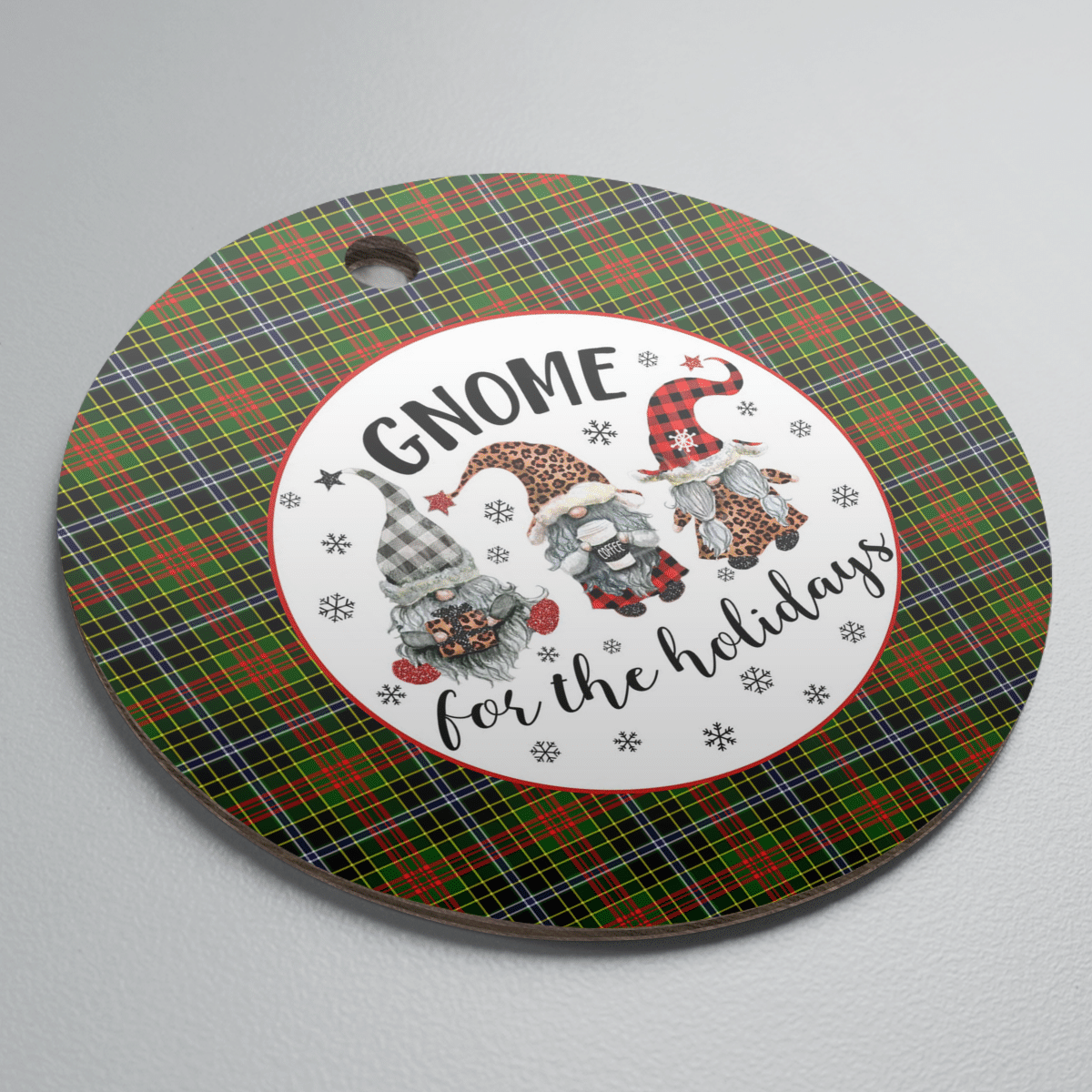 Clan Brisbane Tartan Gnome Round Ceramic Ornament IF61 Brisbane Tartan Tartan Christmas   