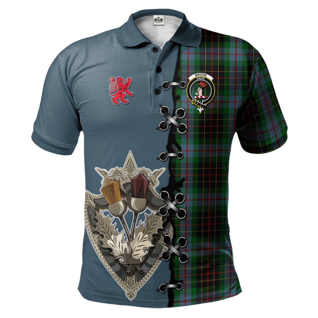 Clan Brodie Hunting Tartan Polo Shirt - Lion Rampant And Celtic Thistle Style LZ49 Brodie Hunting Tartan Tartan Polo   