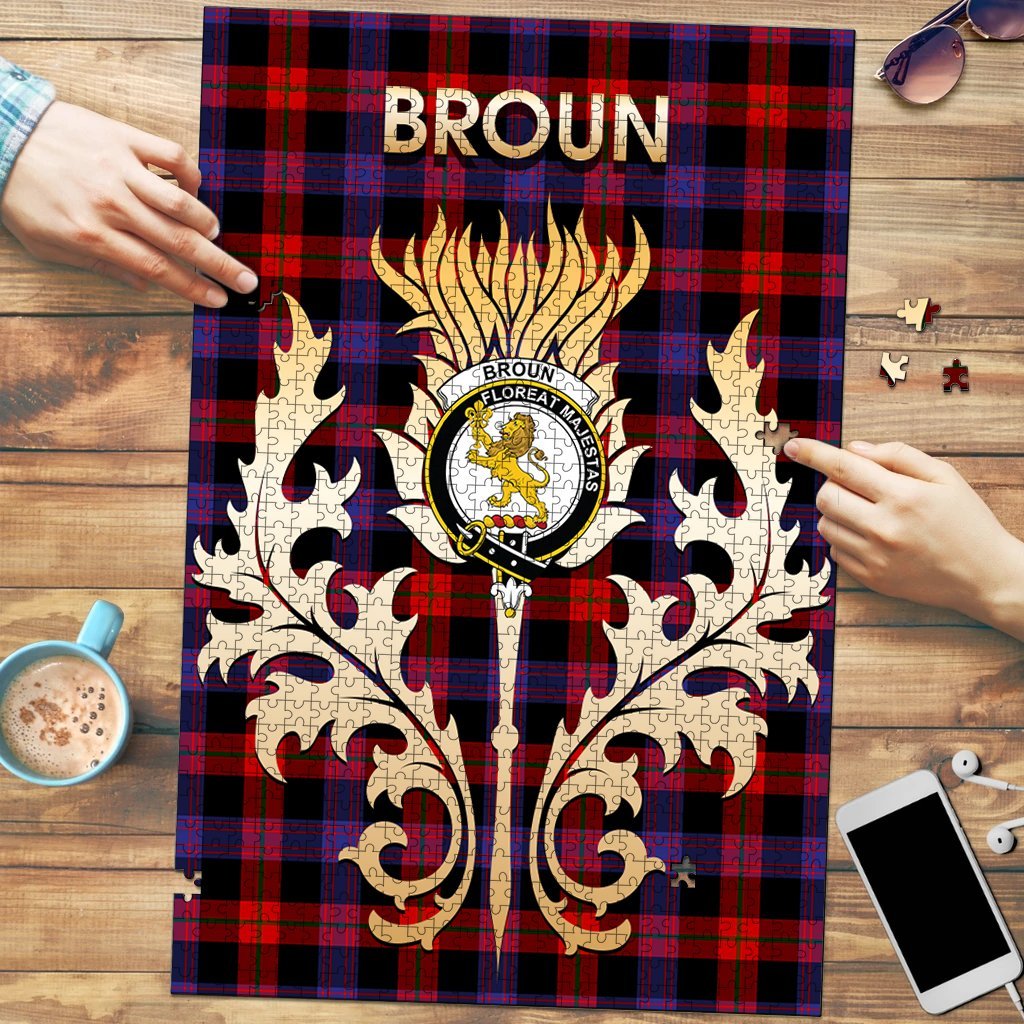 Clan Broun Modern Modern Tartan Crest Thistle Jigsaw Puzzles Gift For Family OT65 Clan Brown / Broun Tartan Today   