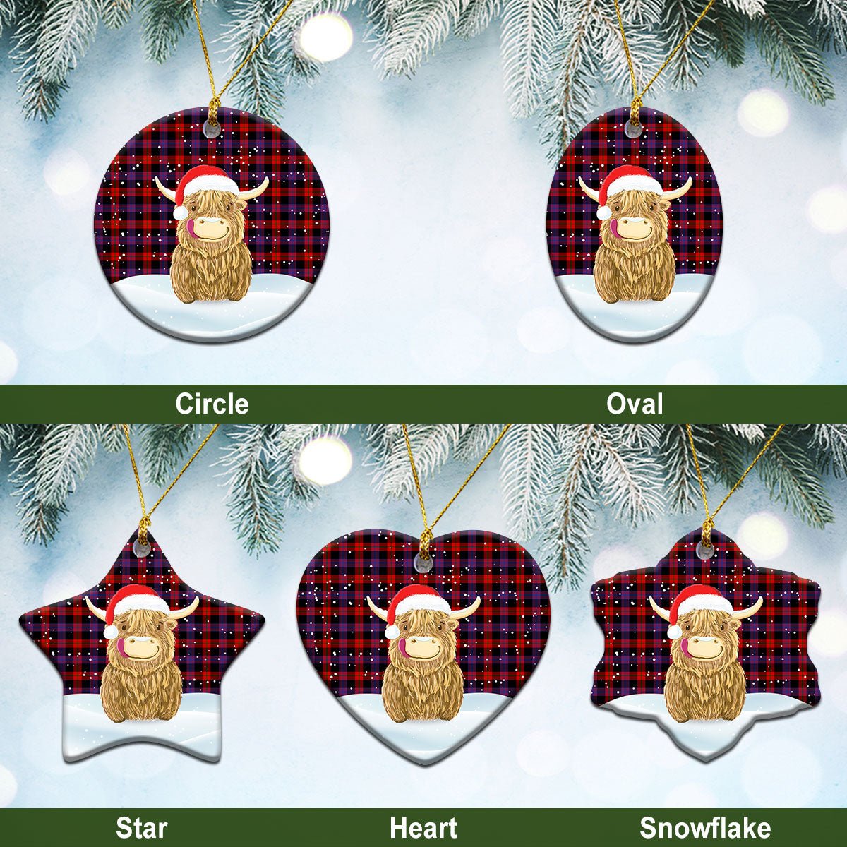 Clan Broun Modern Tartan Christmas Ceramic Ornament Highland Cows Style YZ15 Broun Modern Tartan Tartan Ornament   