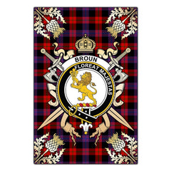 Clan Broun Modern Tartan Crest Black Garden Flag  - Gold Thistle  KG78 Clan Brown / Broun Tartan Today   